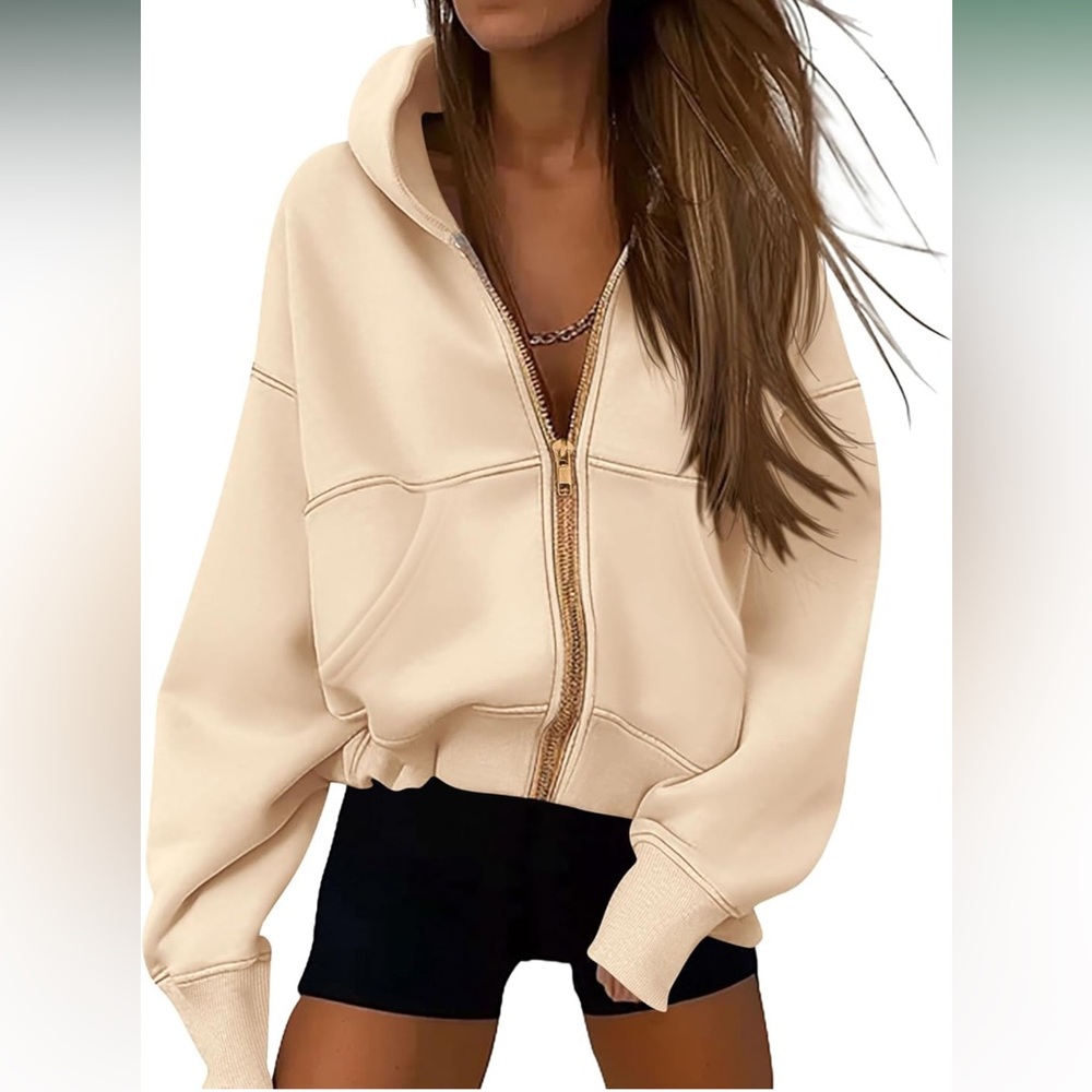 Beige Zip-Up Women's Hoodie